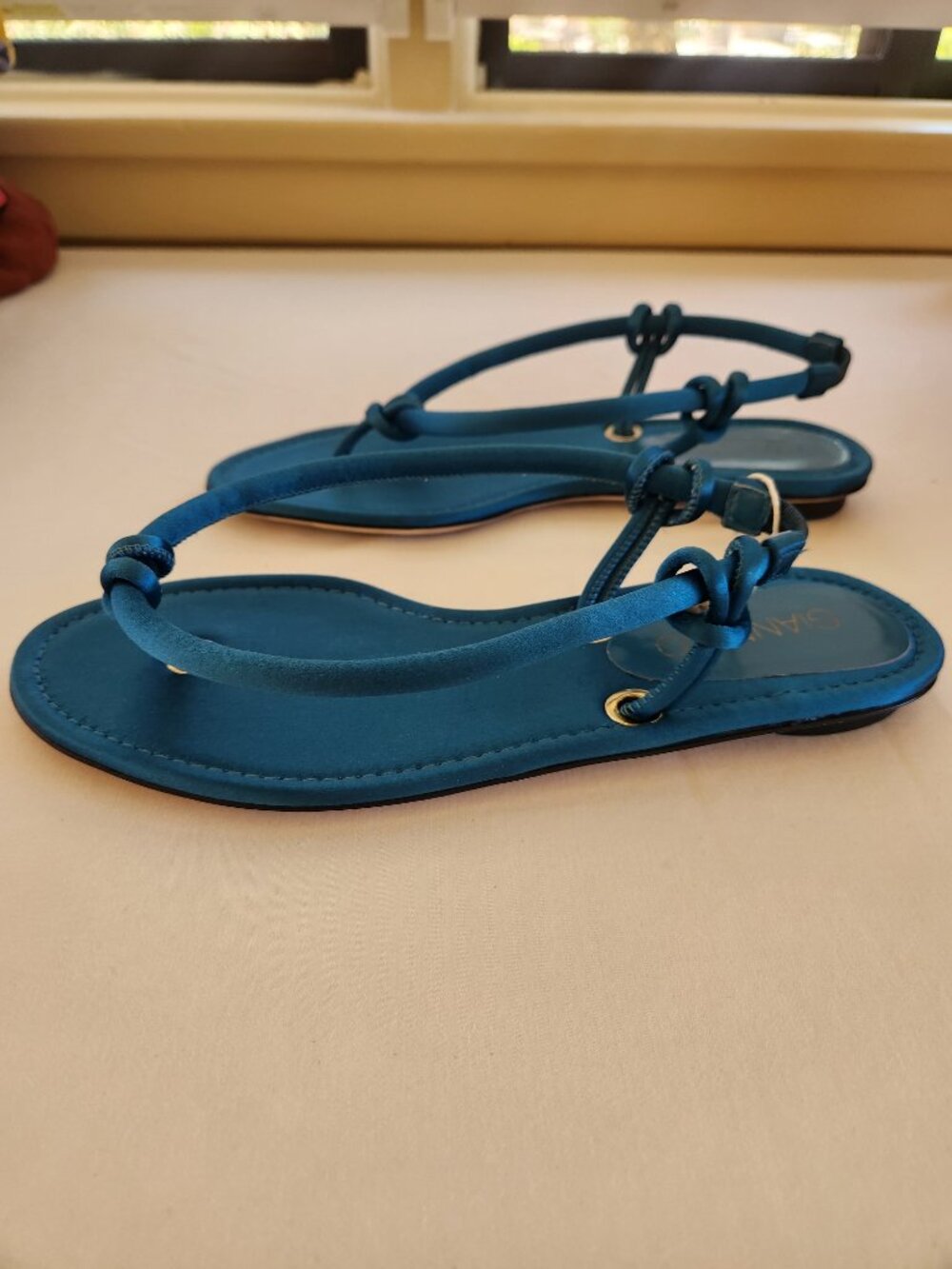 Giannico Made in Italy Turquoise Silk Satin Strappy Sandals Shoes 38 - Picture 3 of 5